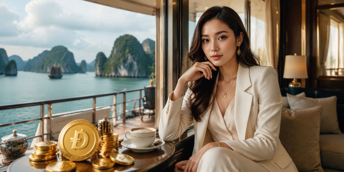 Người chơi thư giãn tại khu giải trí ven vịnh Hạ Long với ly cà phê và thiết bị di động